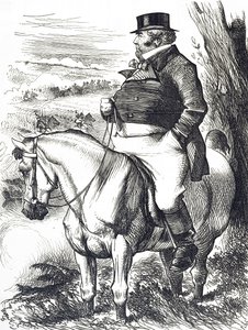 ジョン・ブルが秋の陣を見守る様子を描いた漫画 作： John Tenniel