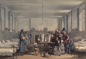 1855年、チャタムのブロンプトン病院でクリミア戦争で負傷したビクトリア女王とアルバート王子が兵士を訪ねる 作： John Tenniel