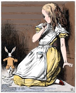 ルイスキャロル作「不思議の国のアリスアドベンチャー」のシーン、1865年 作： John Tenniel