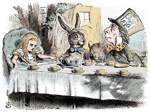 ルイスキャロル作「不思議の国のアリスアドベンチャー」のシーン、1865年