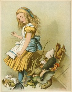 彼女は不思議の国のアリスの冒険からの妖精の箱をひっくり返しました 作： John Tenniel