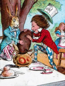 マッドハッターとマーチヘアはヤマネをティーポットに入れようとしたc1910 作： John Tenniel