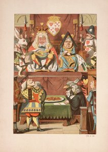 不思議の国のアリスアドベンチャーからルッキングキャロル（1832-98）による「不思議の国のアリスアドベンチャー」から「ハートのナイフの試練」が1911年に発表した（色付きのリトグラフ） 作： John Tenniel