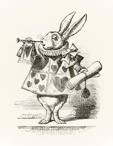 白いウサギ、ルイスキャロル作「不思議の国のアリス」（1832-9）のイラスト