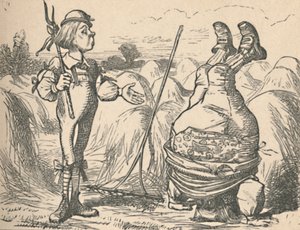1889年に逆立ちをしているこの父親と話している若者 作： John Tenniel