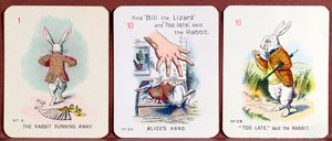 ルイス・キャロルによる不思議の国のアリスのキャラクターを描いた3つの幸せな家族カード 作： John Tenniel