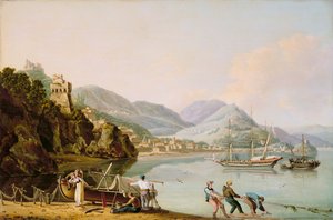 アンカーにジェノバジーベックがいるイタリアの港 作： John Thomas Serres
