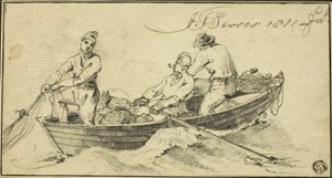 ボートに乗った 3 人の漁師 作： John Thomas Serres
