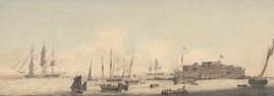 キャッスル コルネット、ガーンジー島、チャネル諸島の眺め、船積み付き 作： John Thomas Serres