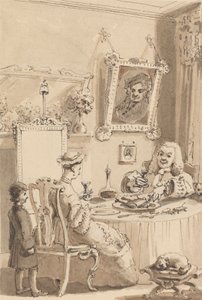 妻と一緒に最初のワインを飲むホガース - お互いの犬はお互いに距離を保っている 作： John Thomas Smith