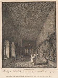 古いタペストリーが取り除かれる前の 1800 年の絵の部屋の内部 作： John Thomas Smith