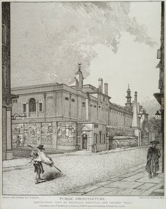 ベスレム病院とロンドンウォールのサウスウエストビュー、1814 作： John Thomas Smith