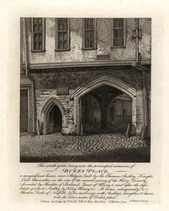 Sir Thomas Audley (1488-1544)がAldgateの近くに建てたDukes PlaceのSouth Gatesの跡。 作： John Thomas Smith