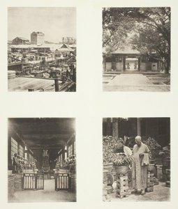 広東の質屋、湖南寺、広東、五百の神々の寺院、広東...、c。 1868年。 作： John Thomson
