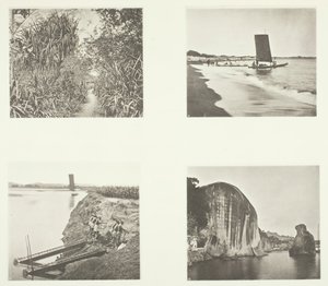 台湾府近くの田舎道、カタマラン、チェーン ポンプ、石碑、厦門、c. 1868年。 作： John Thomson