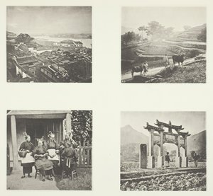 福州外国人居留地の一部、段々畑、福州野女、記念アーチ、1868年頃。 作： John Thomson