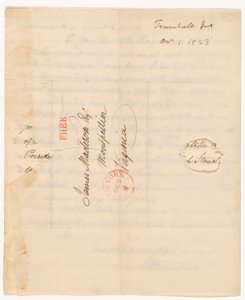 ジョン・トランブル (1756-1843) がマディソン大統領に宛てた 1823 年 10 月 1 日付の手紙 作： John Trumbull