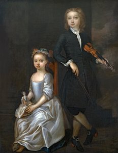 バイオリンを持った少年と人形を持った少女 作： John Vanderbank