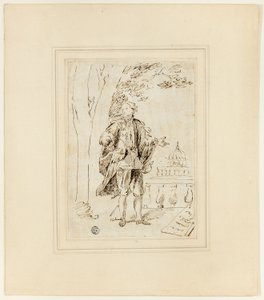 手すりの近くに立っている男の完全な長さの肖像画 作： John Vanderbank
