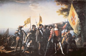 1492年コロンブスのアメリカ上陸」（油彩・キャンバス 作： John Vanderlyn
