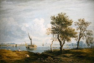テムズ河畔のバタシー（水彩画） 作： John Varley