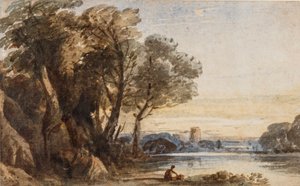 カプリッチョの風景、1830年頃（紙にアラビア語のガムがあるトイレ） 作： John Varley