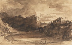 崖と城のあるロマンチックな風景 作： John Varley