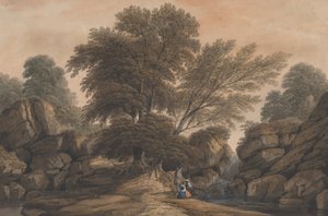森の中の滝と池のそばにいる人物たち 1812年 作： John Varley I