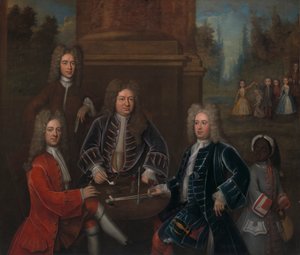 Elihu Yale com membros de sua família e uma criança escravizada