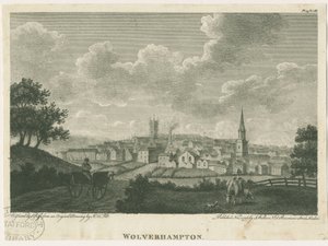 ウォルバーハンプトン-サウスウェストビュー：彫刻、nd [c 1796] 作： John Walker