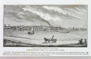 1839年にSEブラウンによって彫刻されたジョンワーナーバーバーによる「マサチューセッツの歴史的コレクション」からのナンタケット島の南東ビュー 作： John Warner Barber