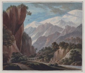 サランシュの谷からシャモニーへ上る、1781年頃（紙に水彩、鉛筆、アラビアゴム） 作： John Warwick Smith