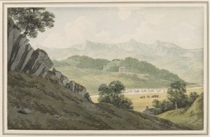1790年7月16日、Hengwrtを越えてMerionethshireのCader Idrisに向かっている、Mawに架かるLlanelltyd橋、バーマスとドルゲラウの間の道路。 作： John Warwick Smith