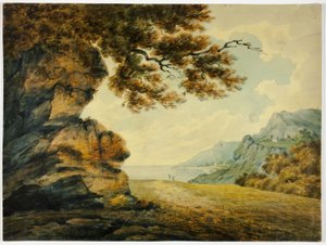 湾を眺める2人の人物 作： John Warwick Smith