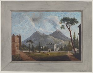 ポルティチ近郊のサン・ジョルジョ村、1781年頃（紙に水彩、ガッシュ、鉛筆、アラビアゴム） 作： John Warwick Smith