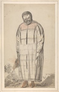 ジョン・ウェバーのスケッチブックに描かれた「A native male of North America（北アメリカの原住民の男性）」と題されたドローイング。 作： John Webber