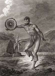 伝統的な衣装を着た刺青のダンサー、ハワイ、1778年 作： John Webber
