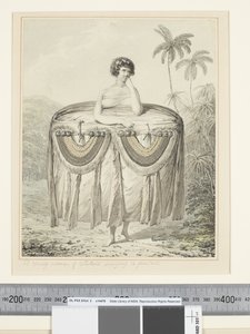 F.12 プレゼントを持ってくるオタヘイトの若い女性, 1773-84年頃（水彩画 作： ジョン・ウェバー