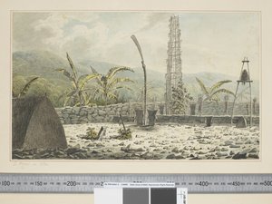 F.17 アトゥイのモライ、1773-84年頃（水彩画 作： John Webber