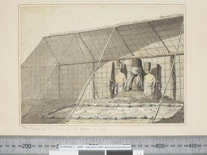 F.18 アトーイのモライにある家の内部 1773-84年頃（水彩画 作： John Webber