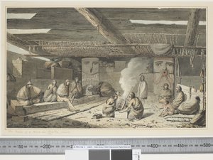F.24ヌートカ湾の家の中、c.1773-84（水彩） 作： John Webber