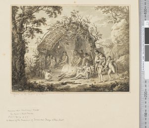 F.43 小屋の中の原住民たち 1783-84年頃 （水彩画 作： John Webber