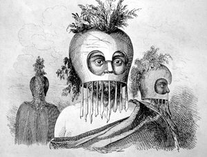 18世紀のひょうたんマスクを身に着けているハワイアン男 作： John Webber