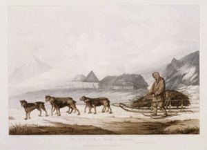 ナルタ、またはカムツチャッカの負担のそり、「南の海の景色」、パブ。 1789 作： John Webber