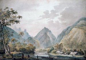 ヴァイテピハ渓谷の眺め、タヒチ、1777 作： John Webber