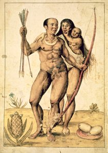 ネイティブ・アメリカンの家族」 1585-87年頃 （水彩・紙