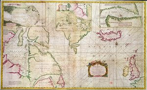 ハドソン湾と南海の間の北西航路の可能性を示す海と海峡の図 作： John Wigate