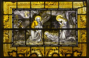 オックスフォード、トリニティカレッジ、ジェームズパウエル＆サンズ、ジョンウィリアムブラウン（1842-1928）、キリスト降誕、1885 作： John William Brown