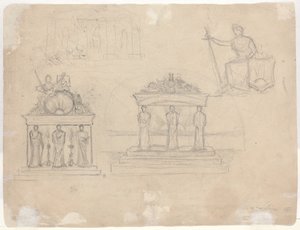 古典寺院のファサードと女性の坐像に関する研究 [裏面] 作： John William Casilear