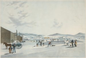 ロックランド湖-氷を切る。北東からの眺め、パブ。 1849 作： John William Hill